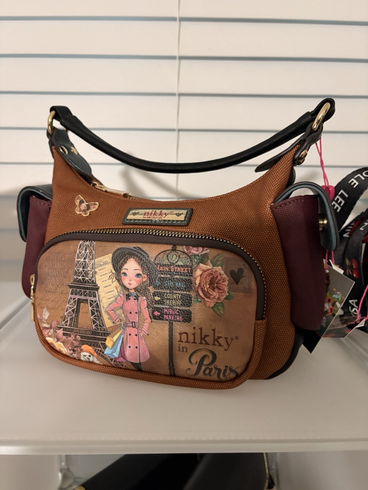 Nikky Paris Theme Shoulder Bag Brown Printed Design Women’s Top Handle