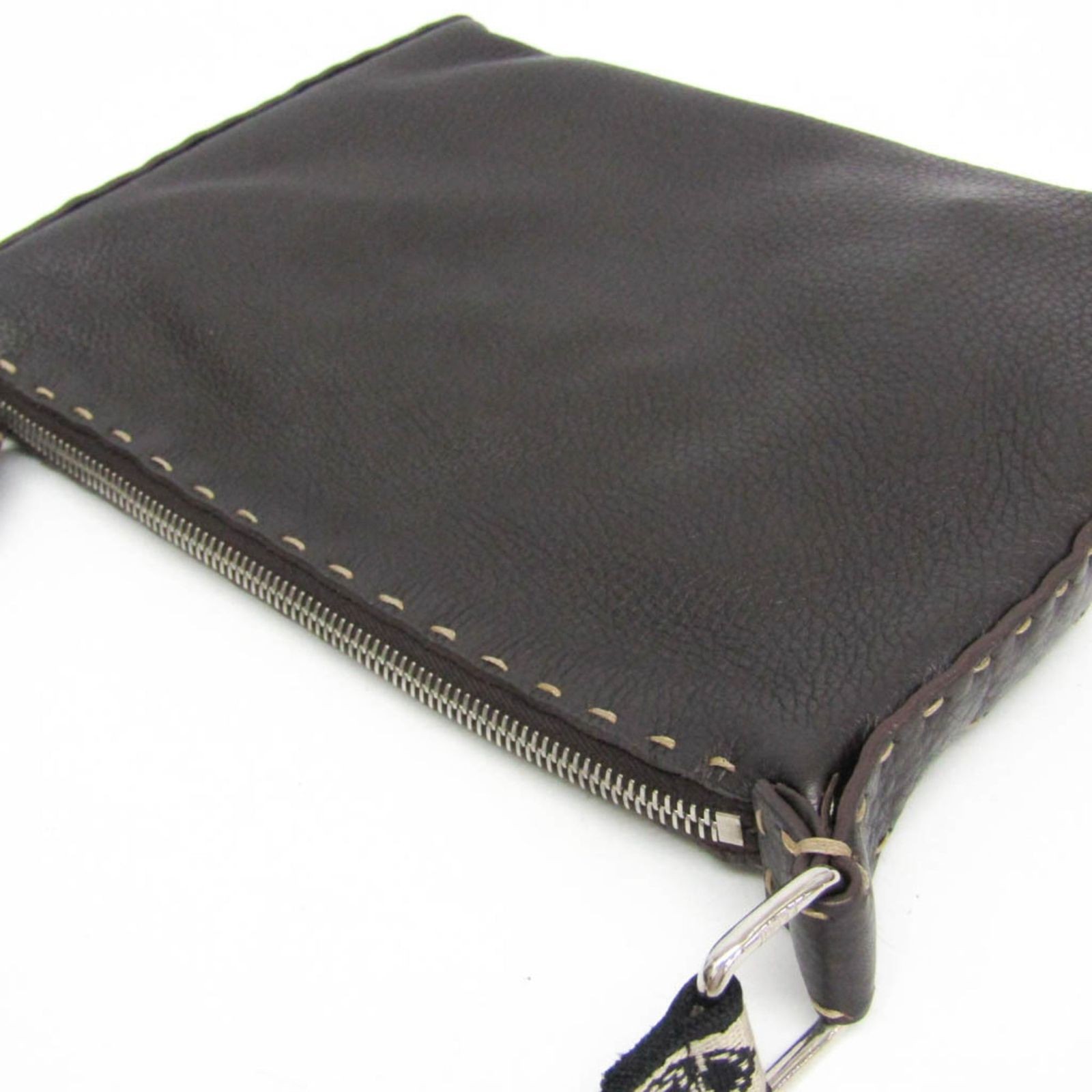 Authentic Fendi Selleria Leather Shoulder Bag 8BT092 Dark Brown 8.07in x 9.44in