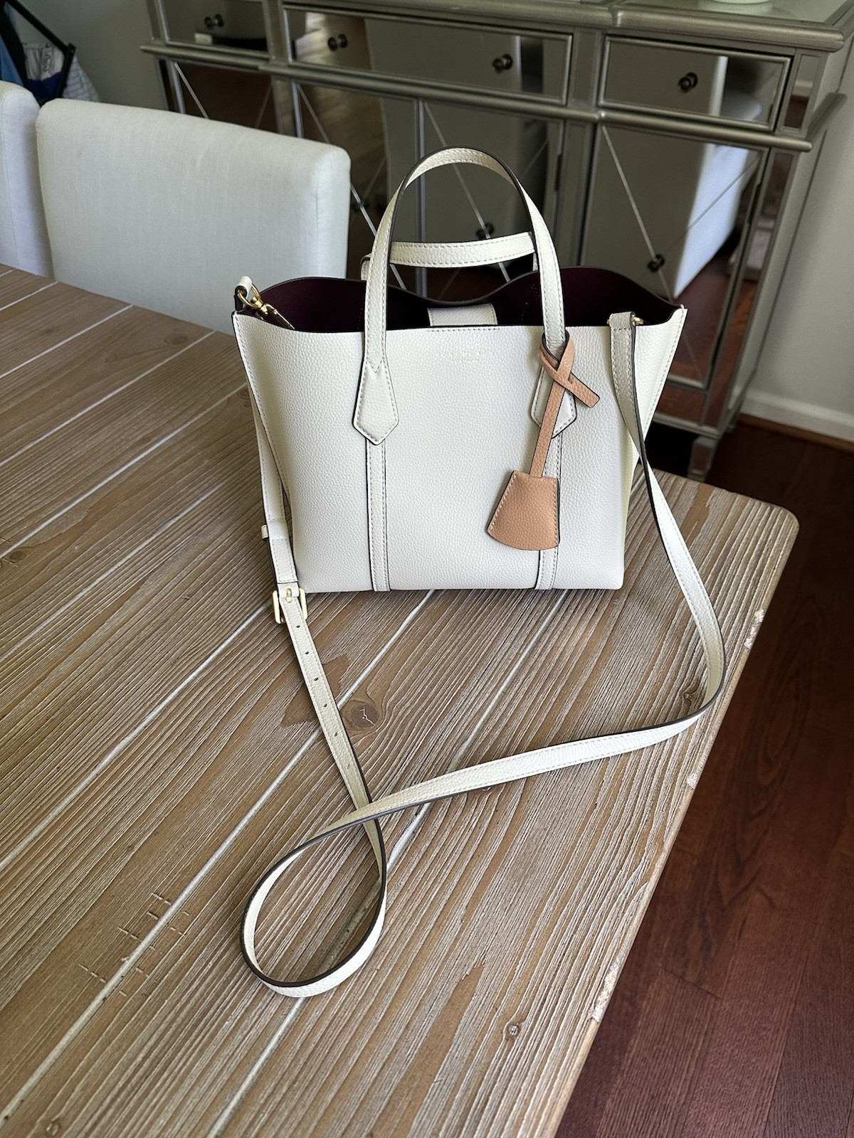 Tory Burch Perry Small Triple Compartment Tote Crossbody Bag In Ivory