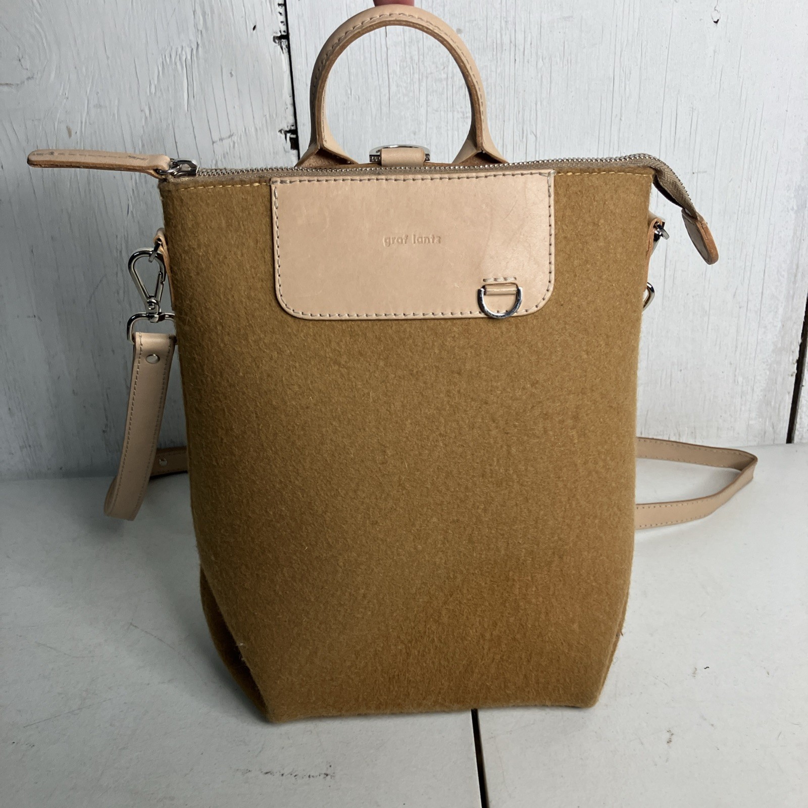 Graf Lantz LARGE Bedford Honey Brown Wool Beige/Natural Leather Tote Backpack