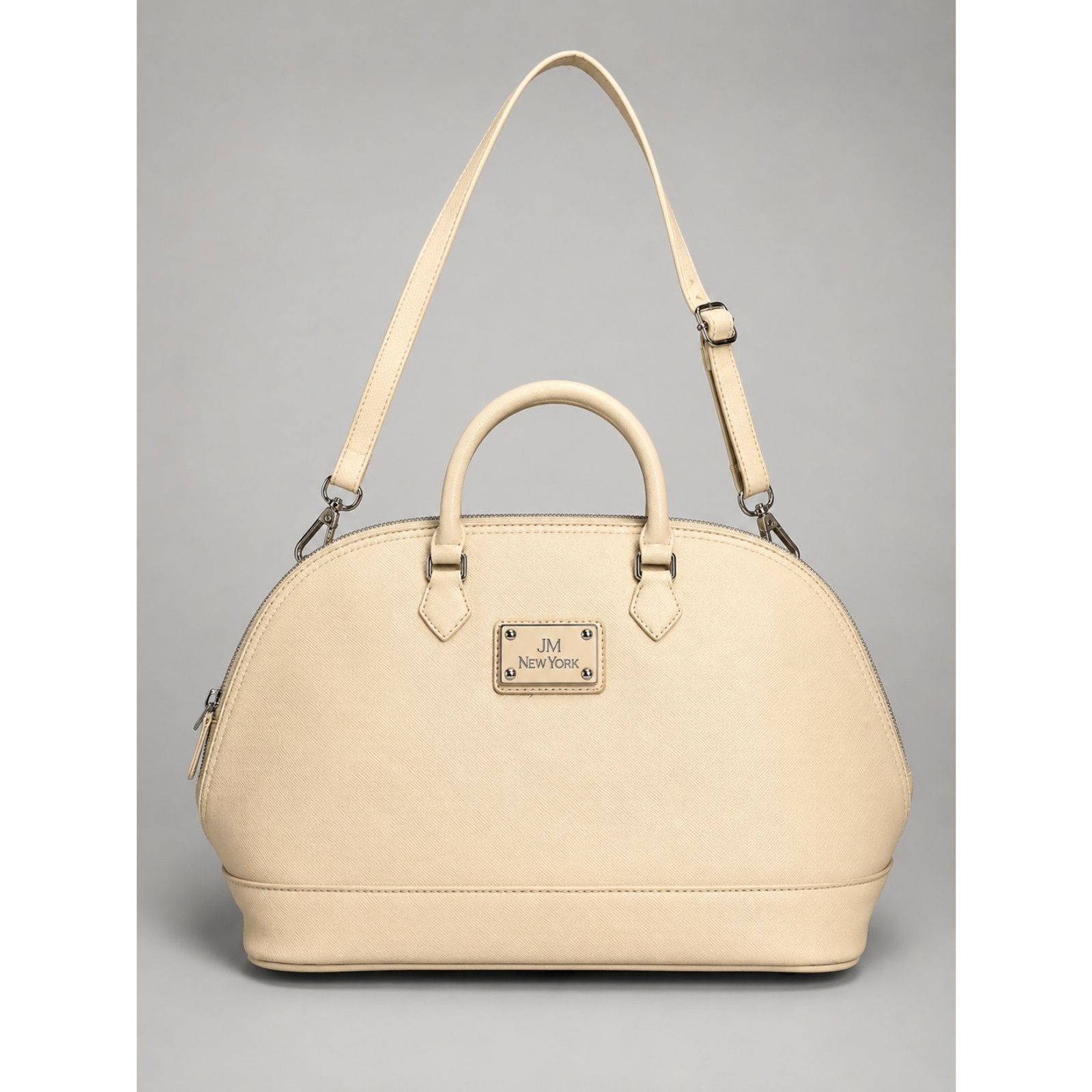JM New York Large Dome Satchel Cream Beige Faux Leather Crossbody Purse
