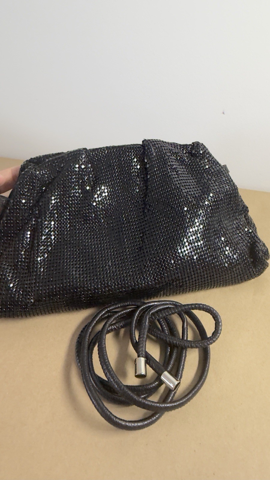 Arezzo NWOT Black Metal Mesh Evening Bag Clutch Shoulder Purse Removable Strap