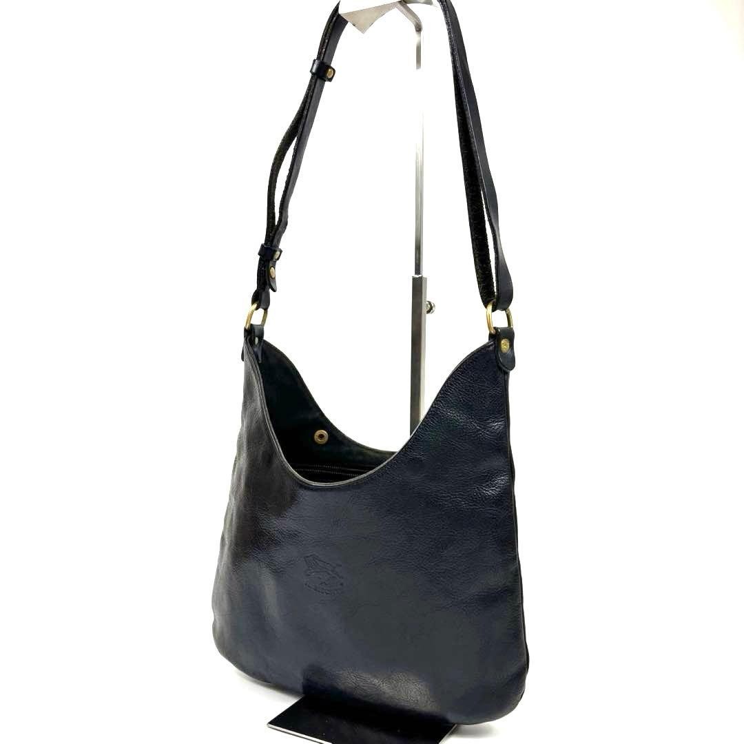 IL BISONTE Shoulder Bag Logo Embossed Black Leather Japan 0713078