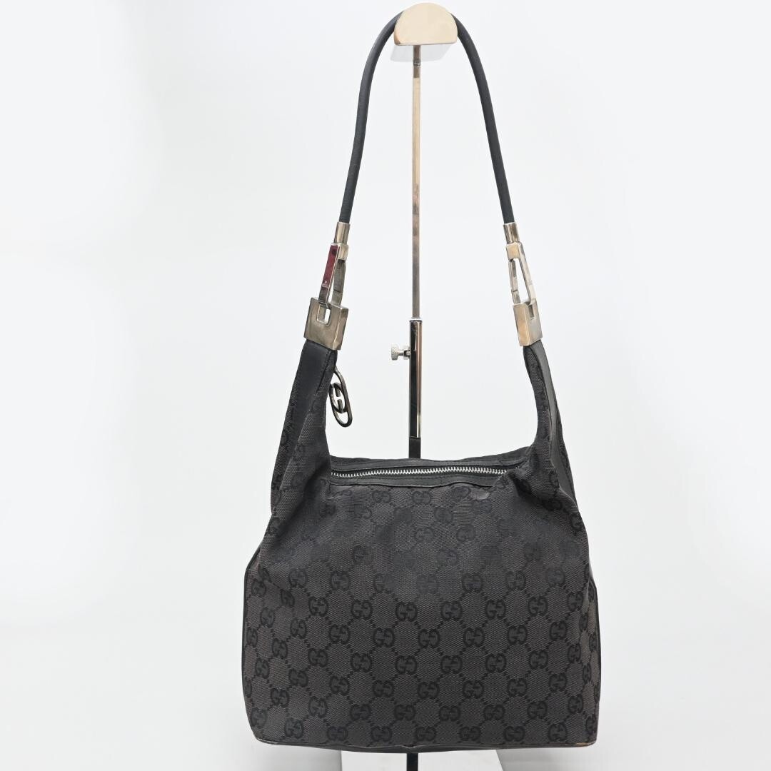 GUCCI GG Canvas Shoulder Bag Black Interlocking G Logo Zip with Strap 0013614