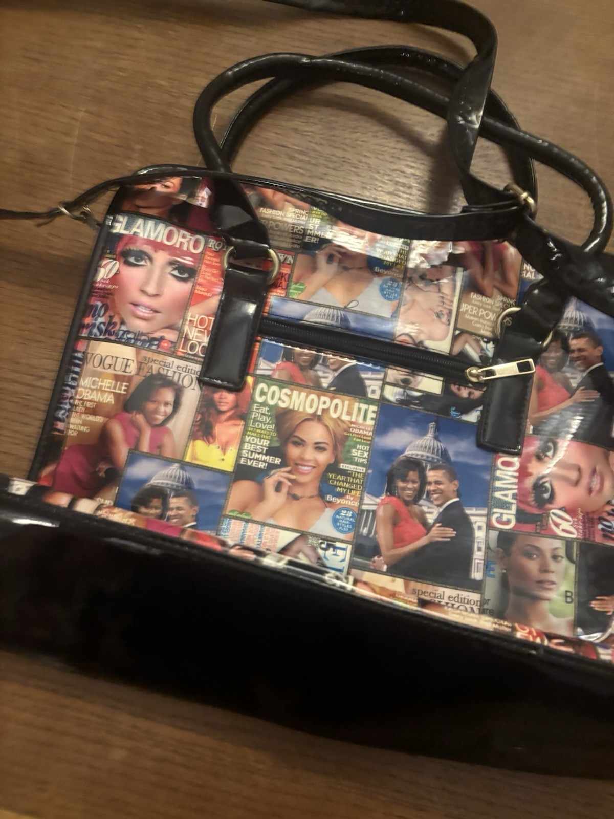 Michelle Barack Obama Glossy Magazine Collage Handbag 10×12” w/2 Handles & Strap