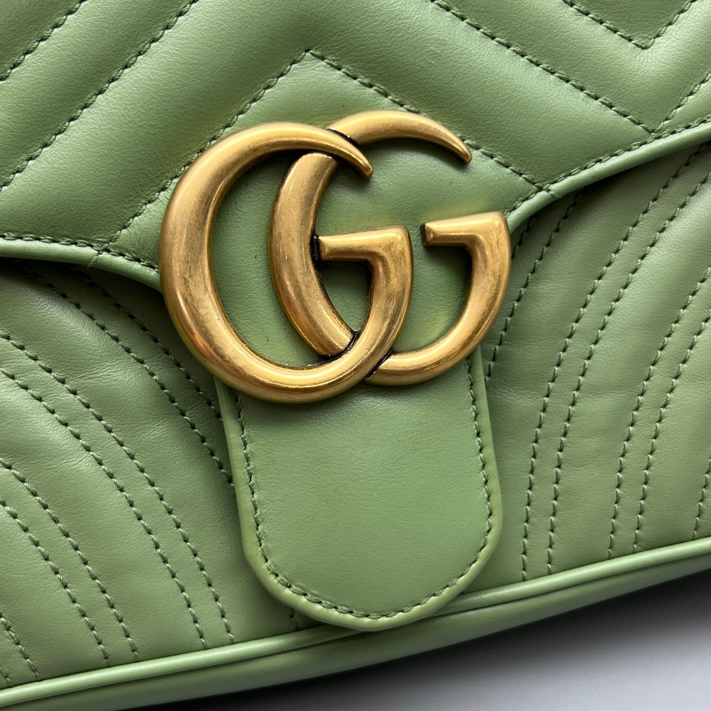 Gucci Chevron Small Gg Marmont Green Calfskin (ws071326b7r)