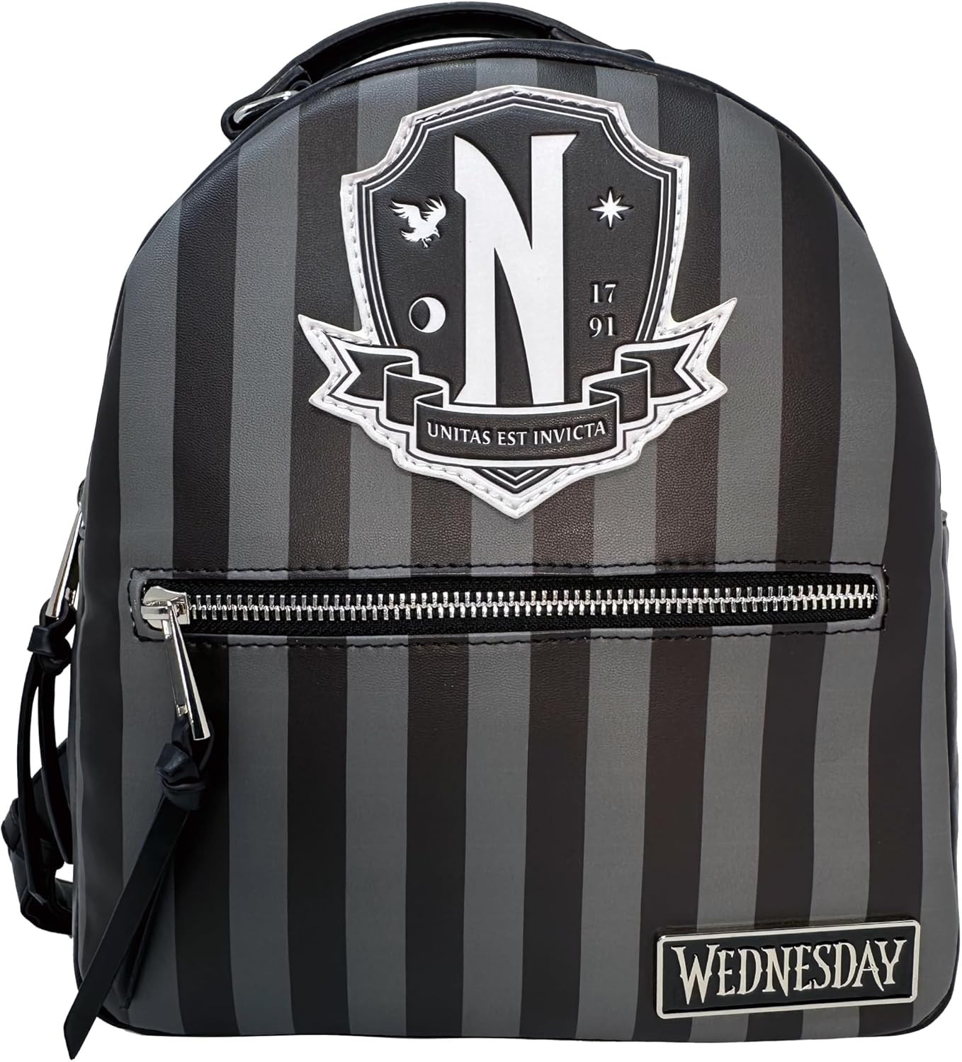 Officially Licensed Wednesday Logo with Black and Gray Striped Mini Backpack