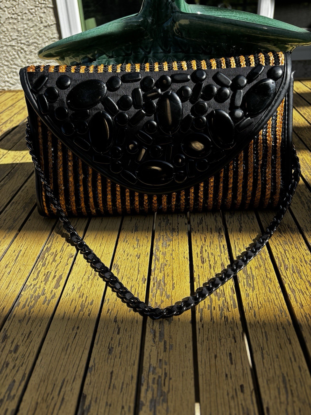 Chico’s Women’s Handbag with Black Sequence and Black Stones. Pre-owned EUC