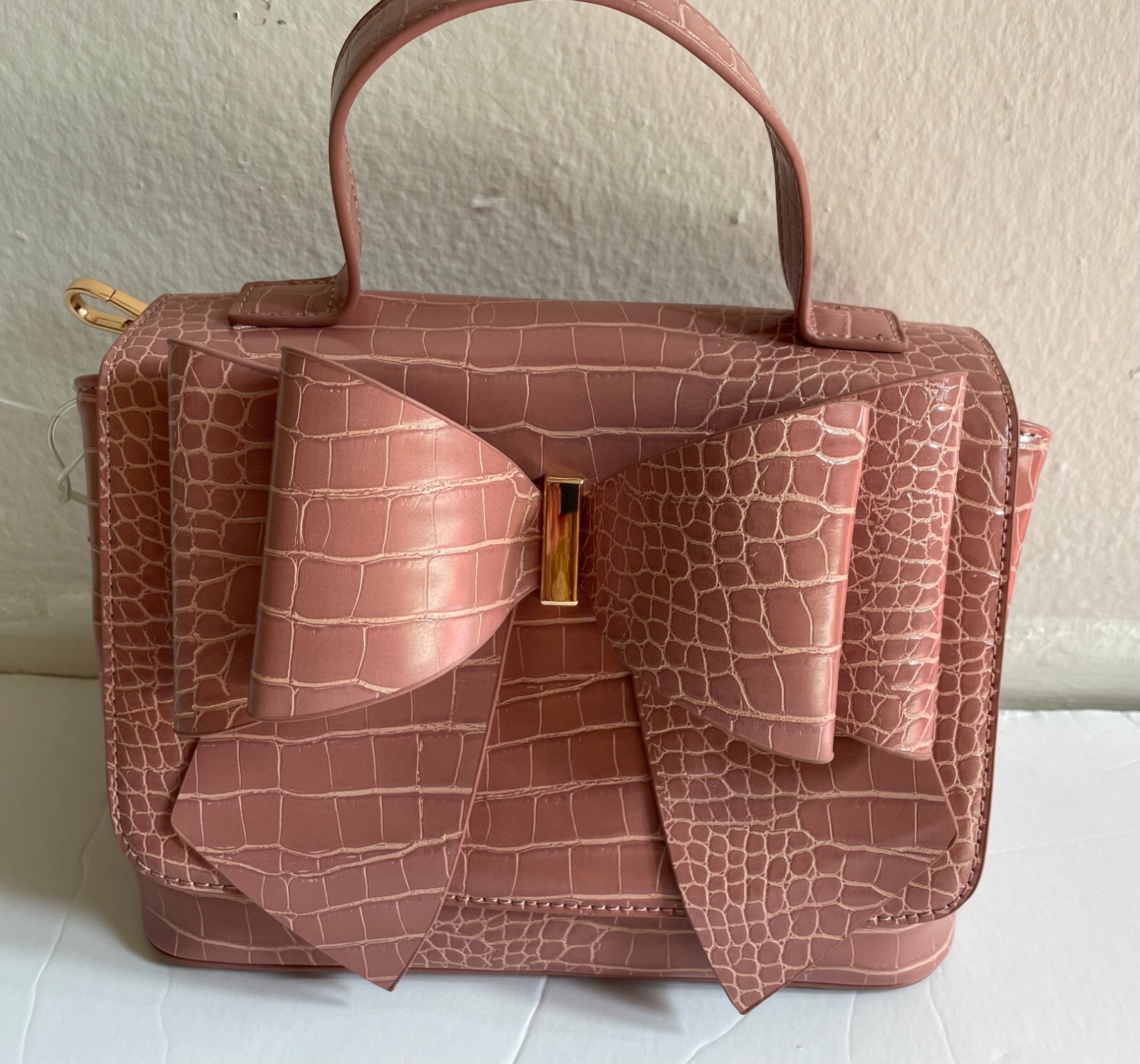 Like Dreams Croc Bow Satchel Pink Gold
