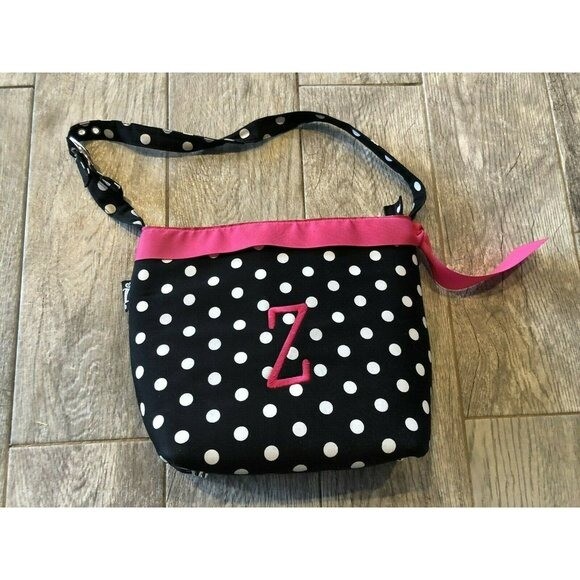 Z Initials Polka Dot Ribbon Purse Tote Handbag Shoulder Bag Embroidered Travel