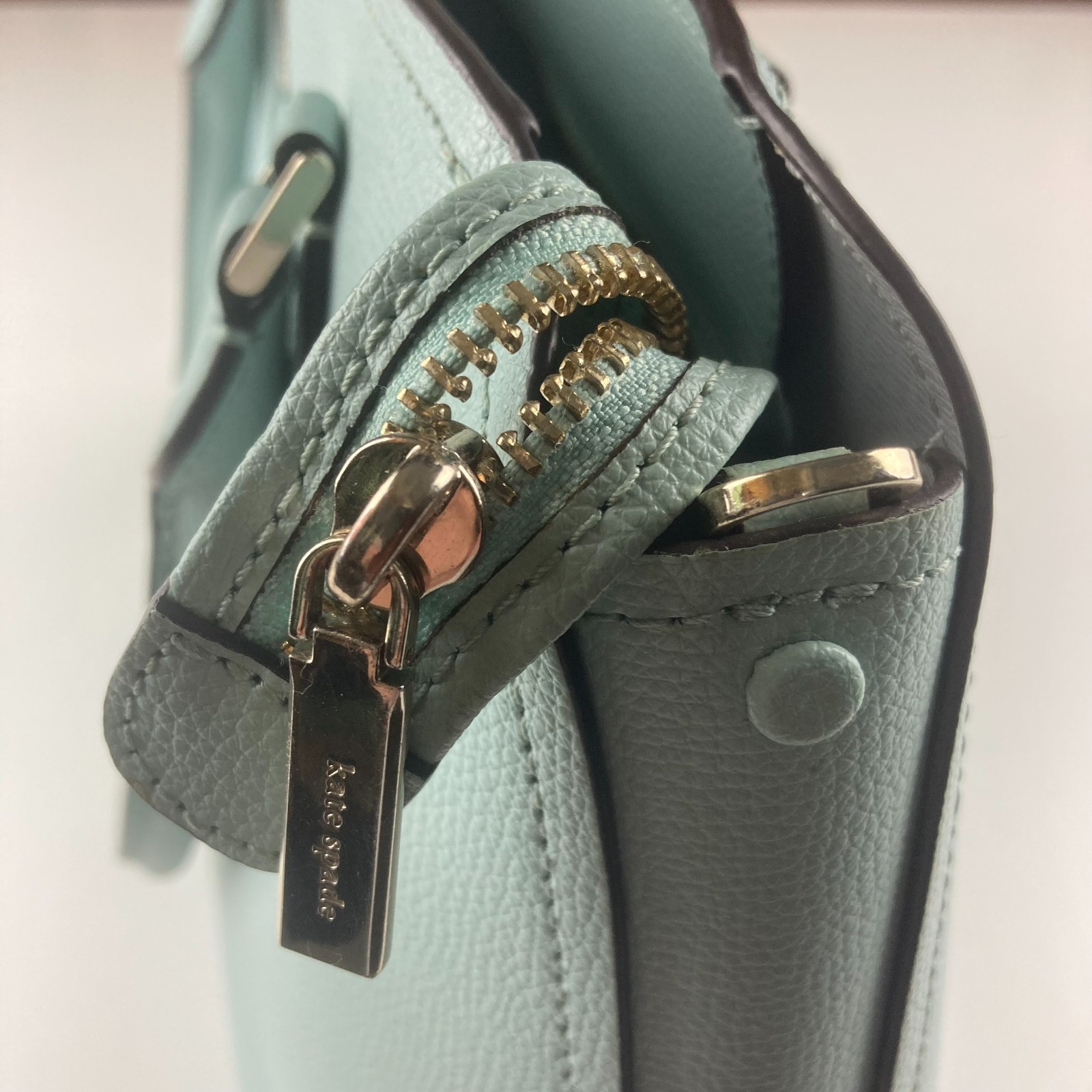 Kate Spade NY Spring Meadow Tote Bag Logo 2 Handle Purse Satchel Teal Mint Used