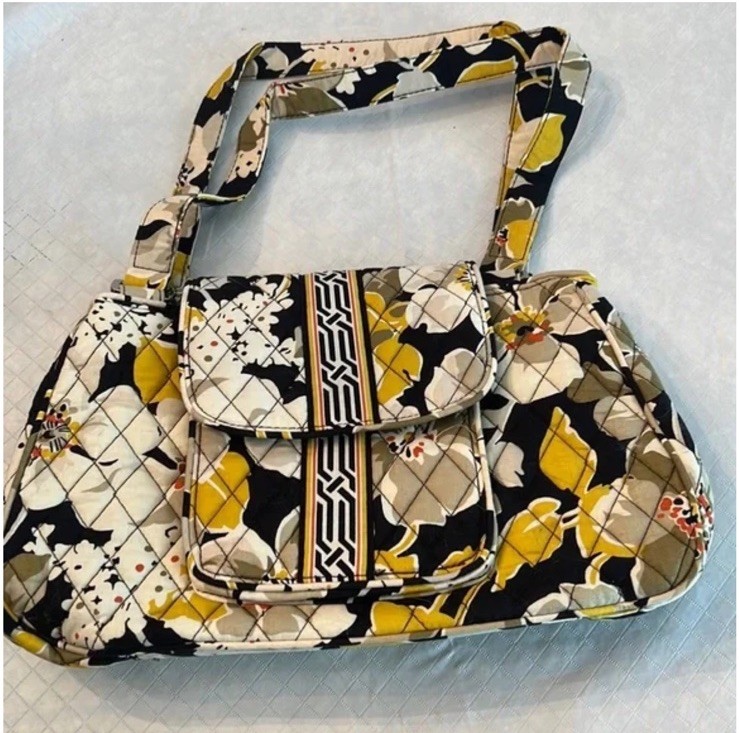 Vera Bradley Edie Dogwood Quilted Cotton Satchel Medium Size Triple Compartment