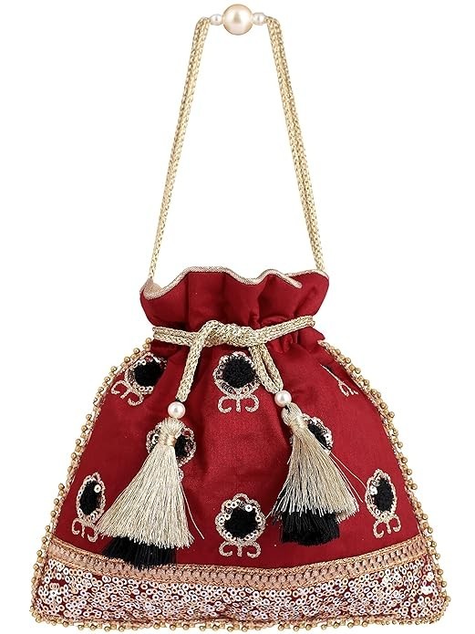 Embellished Silk Potli Bag Clutch Wristlet Women Handmade Sequin Beads EKBR