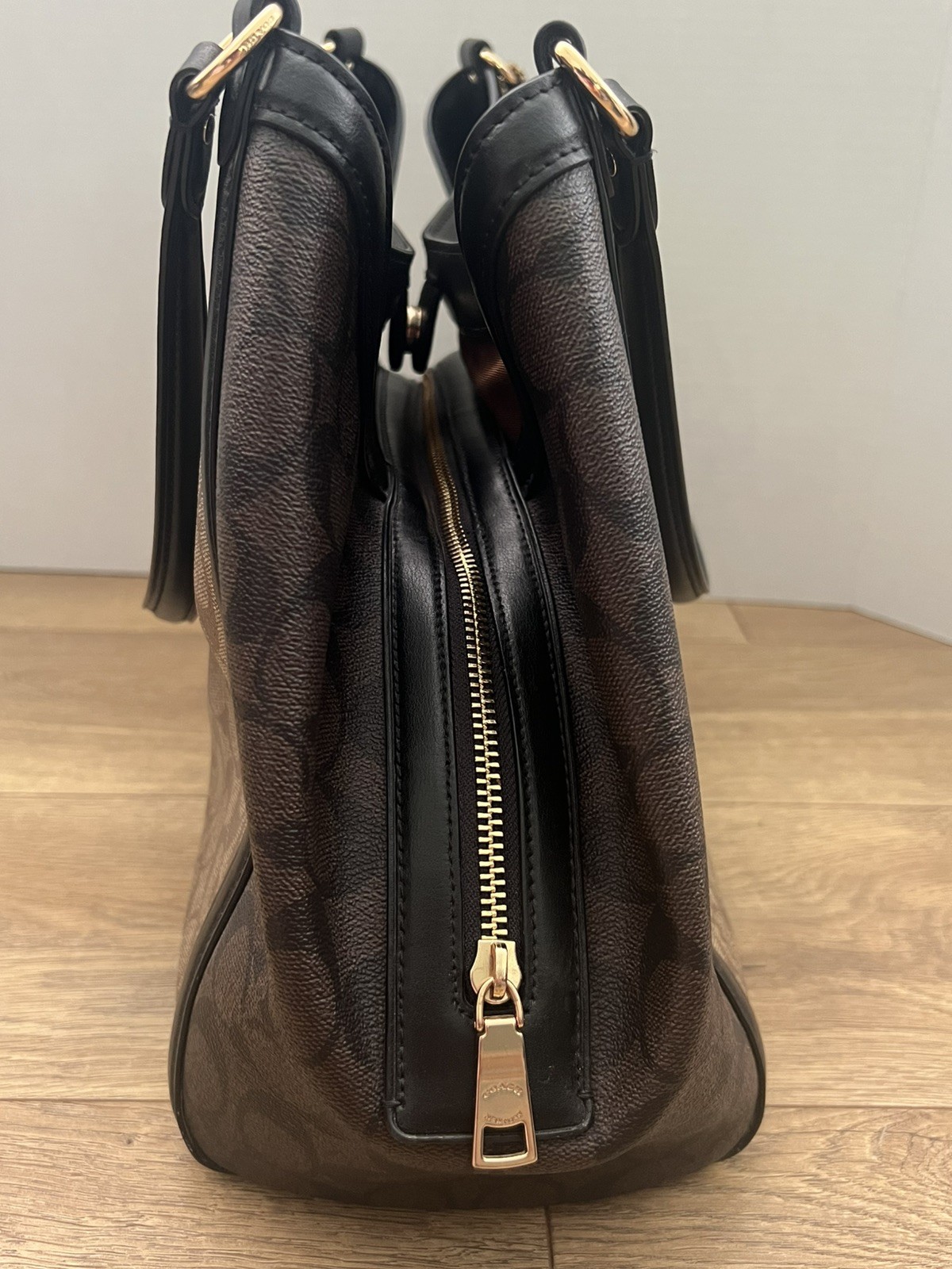 COACH KRISTY Shoulder Bag Blocked Signature Khaki Brown Canvas C6831
