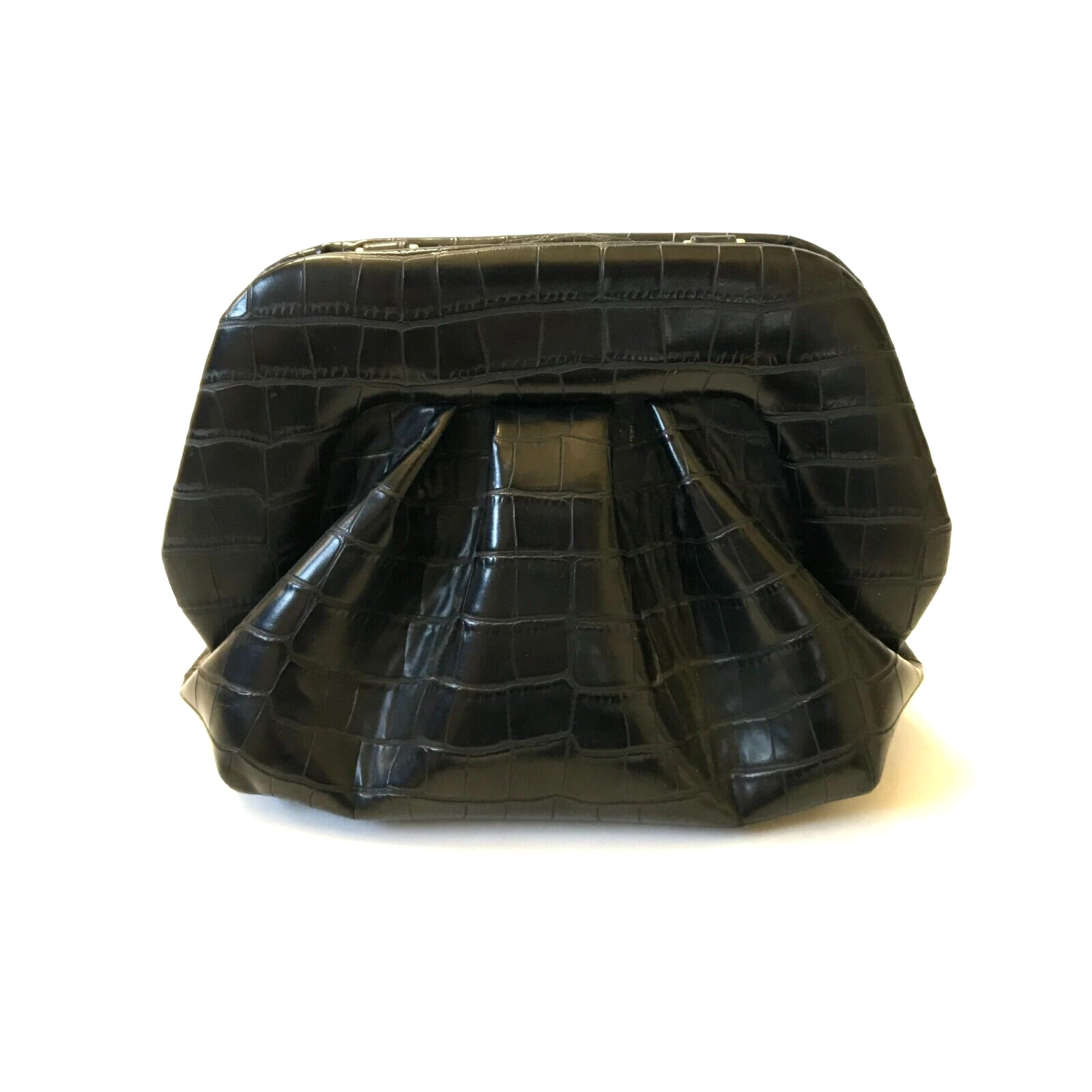 Themoire Bios Croc Embossed Crossbody Bag Purse Clutch Womens Black Faux Leather
