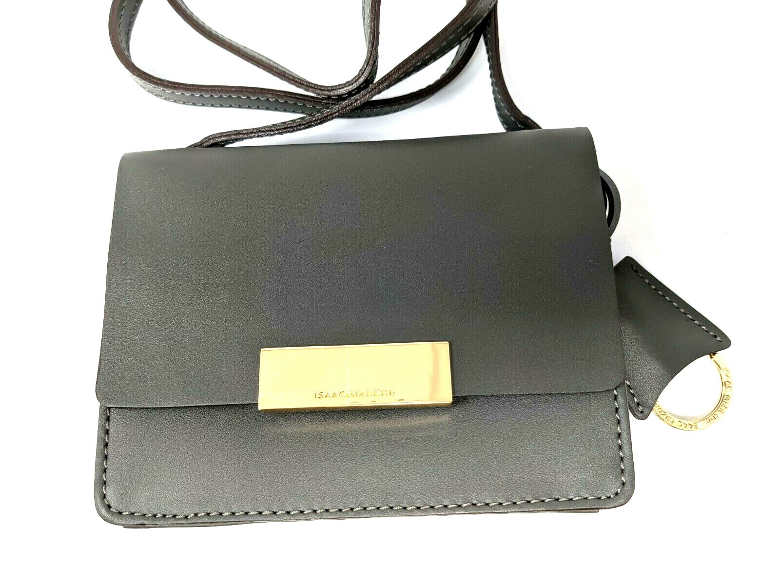 Isaac Mizrahi Live! Whitney Mini Leather Crossbody Bag Gray Leather Purse Handba