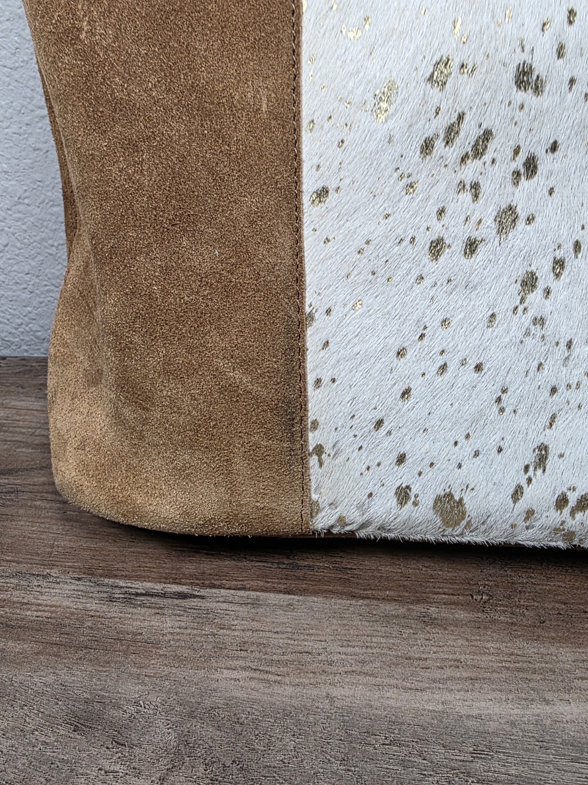 Jane Marie Large Cow Hair On Suede Leather Gold Foil W/ Wallet Set