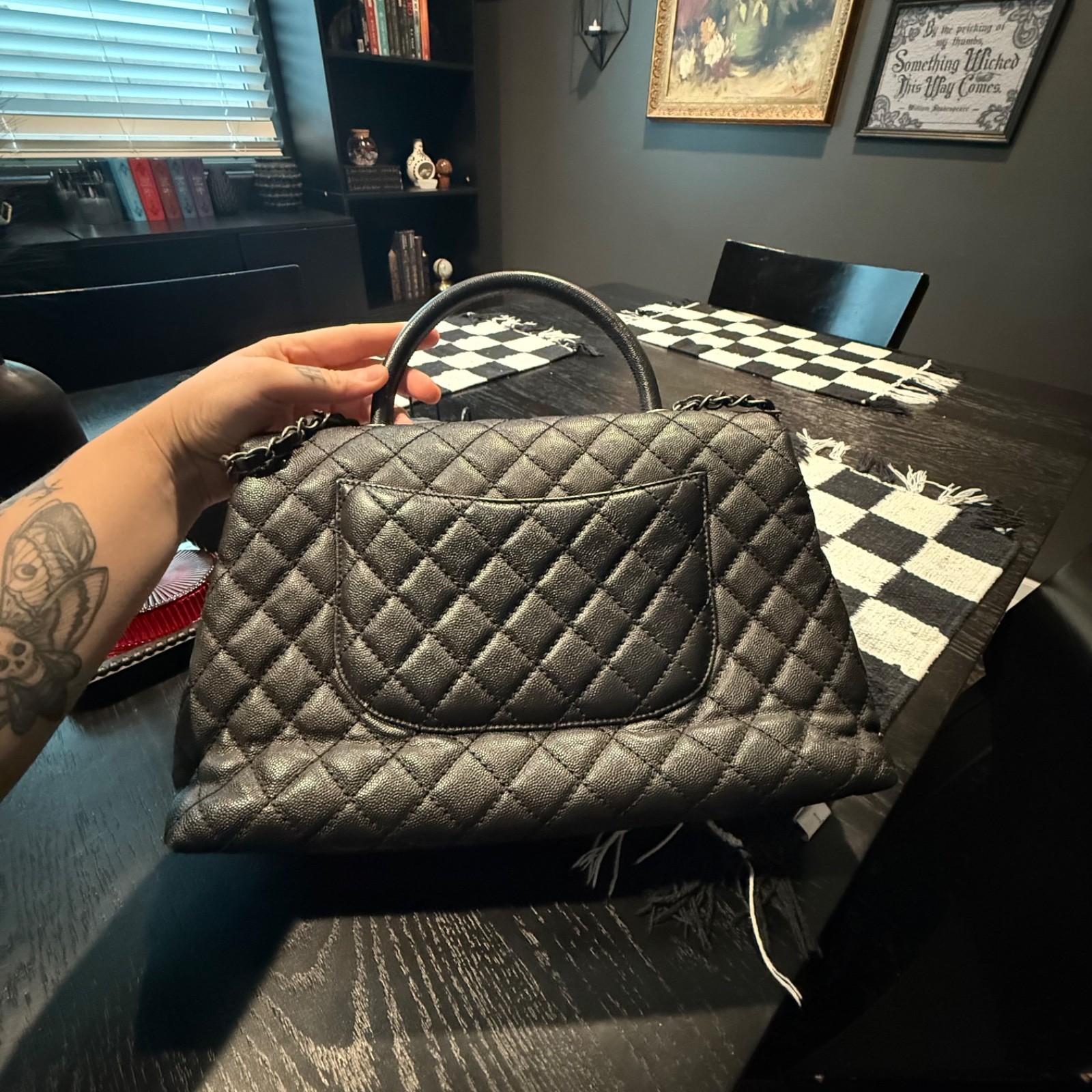Chanel Coco Handle Large Caviar Quilted Top Handle Bag Black Ruthenium ZS018CC