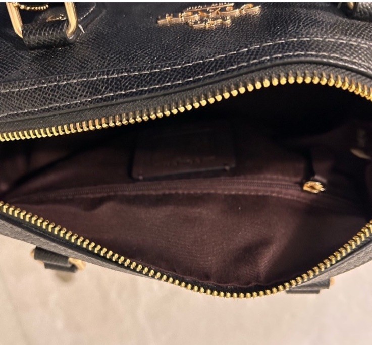 Coach Medium Rowan Black Pebbled Satchel Handle Bag Detachable Strap Gold