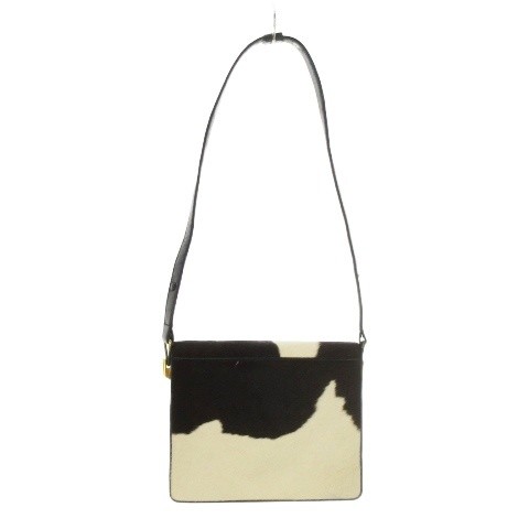 Harako Cow Pattern Leather Shoulder Bag Brown Vintage A Condition 7.1″