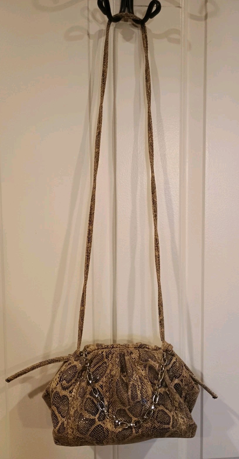 EXPRESS Soft Chain Strap Pouch Faux Snake Print Python Bag Purse Slouchy Bag