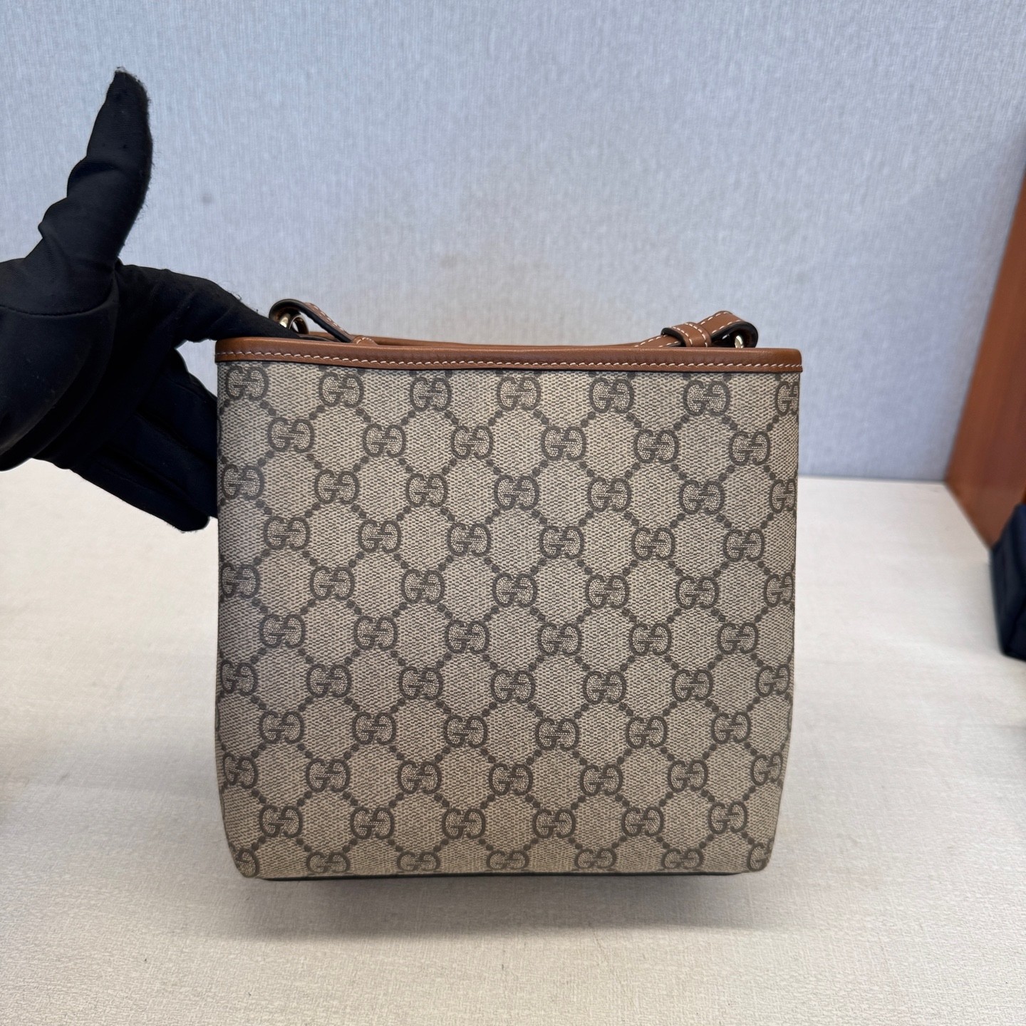 Gucci GG Emblem Small Beige Brown GG Canvas Top Handle Crossbody Bag US Ship