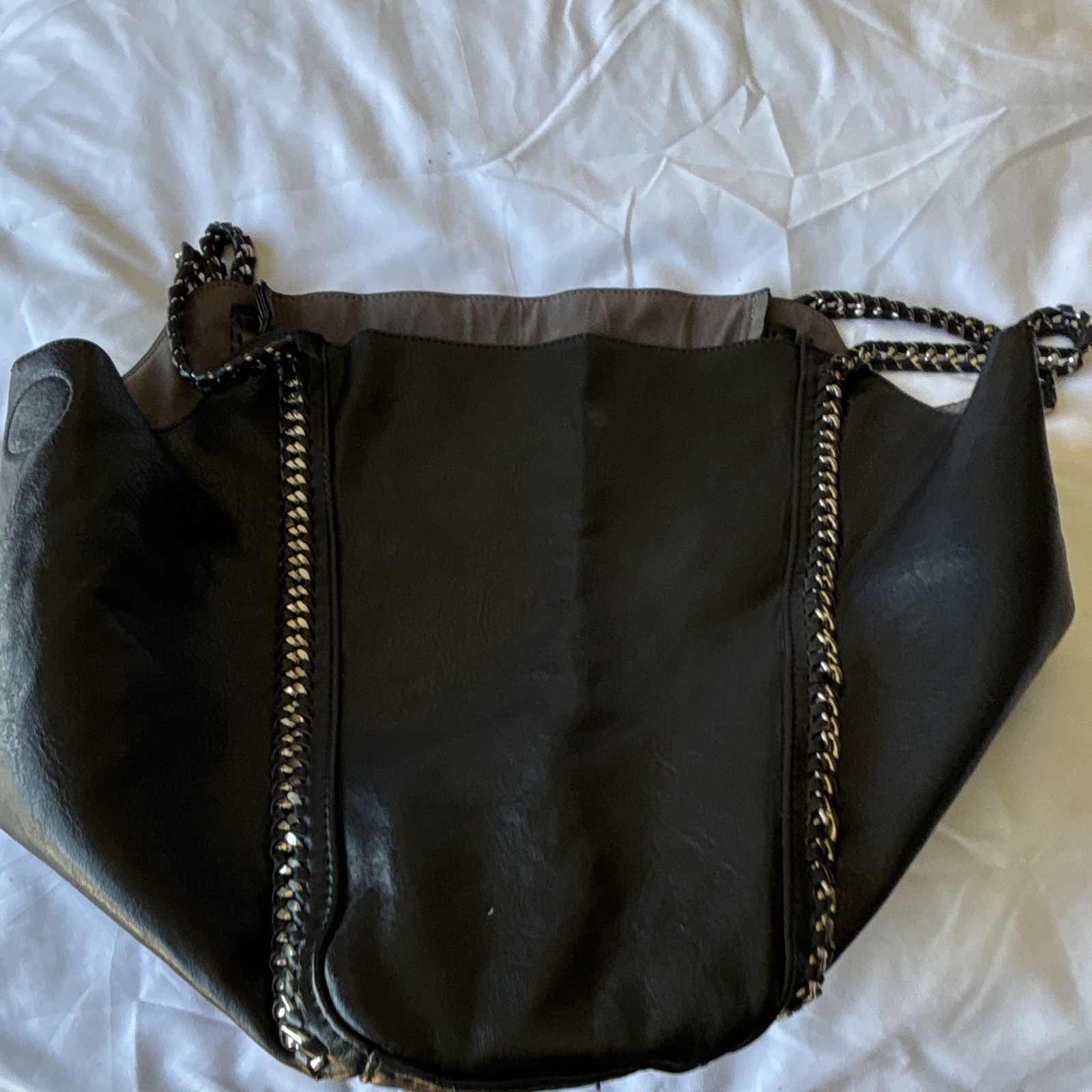 INZI Large Black Pebbled Tote Shoulder Bag Chain Accents Removable Pouch