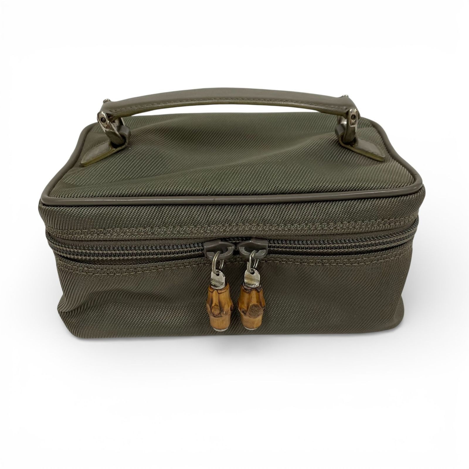 Gucci Bamboo Khaki Vanity Bag Cosmetic Pouch 032・1705・0151 Used