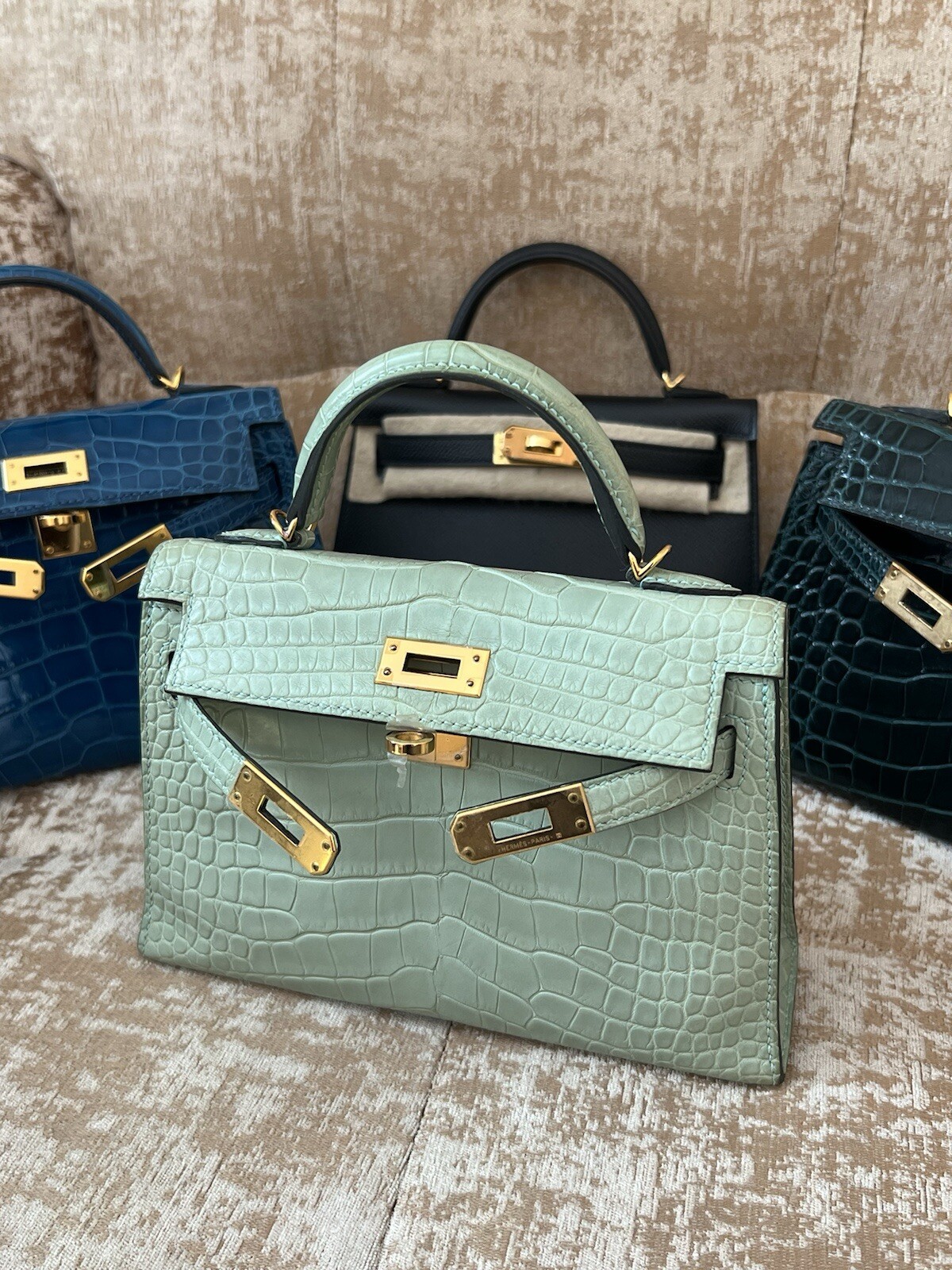 Hermes mini kelly II 20 Vert D’eau matte alligator With GHW Bag