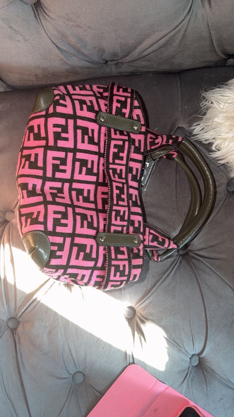 Fendi Pink/Zucca Wool Pom Pom Handbag