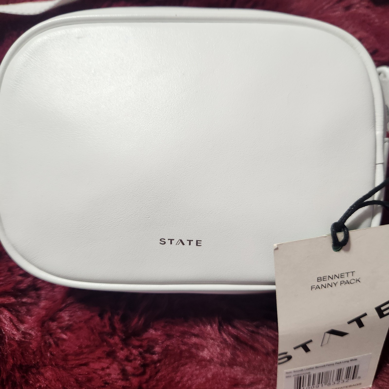 STATE Bennett Fanny Pack White Smooth Leather Crossbody Waist Belt Bag Purse NWT