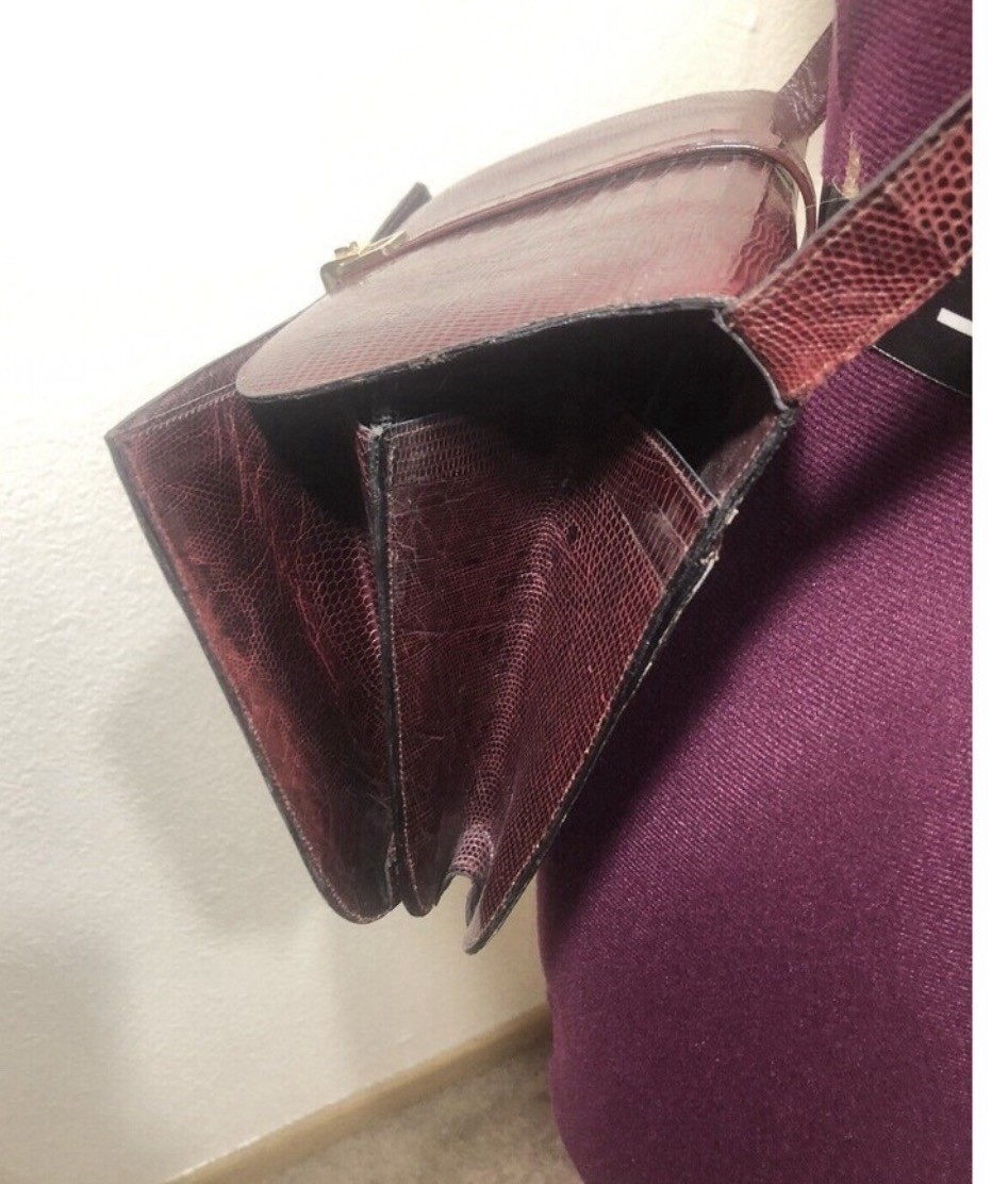 Nina Ricci Vintage Leather Lizard Skin Crossbody Shoulder Bag Purse 70s Designer