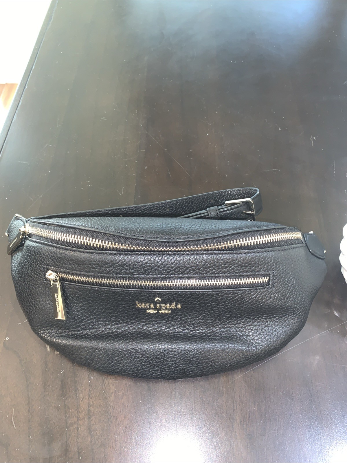 KATE SPADE LEILA BELT BAG WAIST FANNY PACK BLACK LEATHER GOLD $299 AUTHENTIC NEW