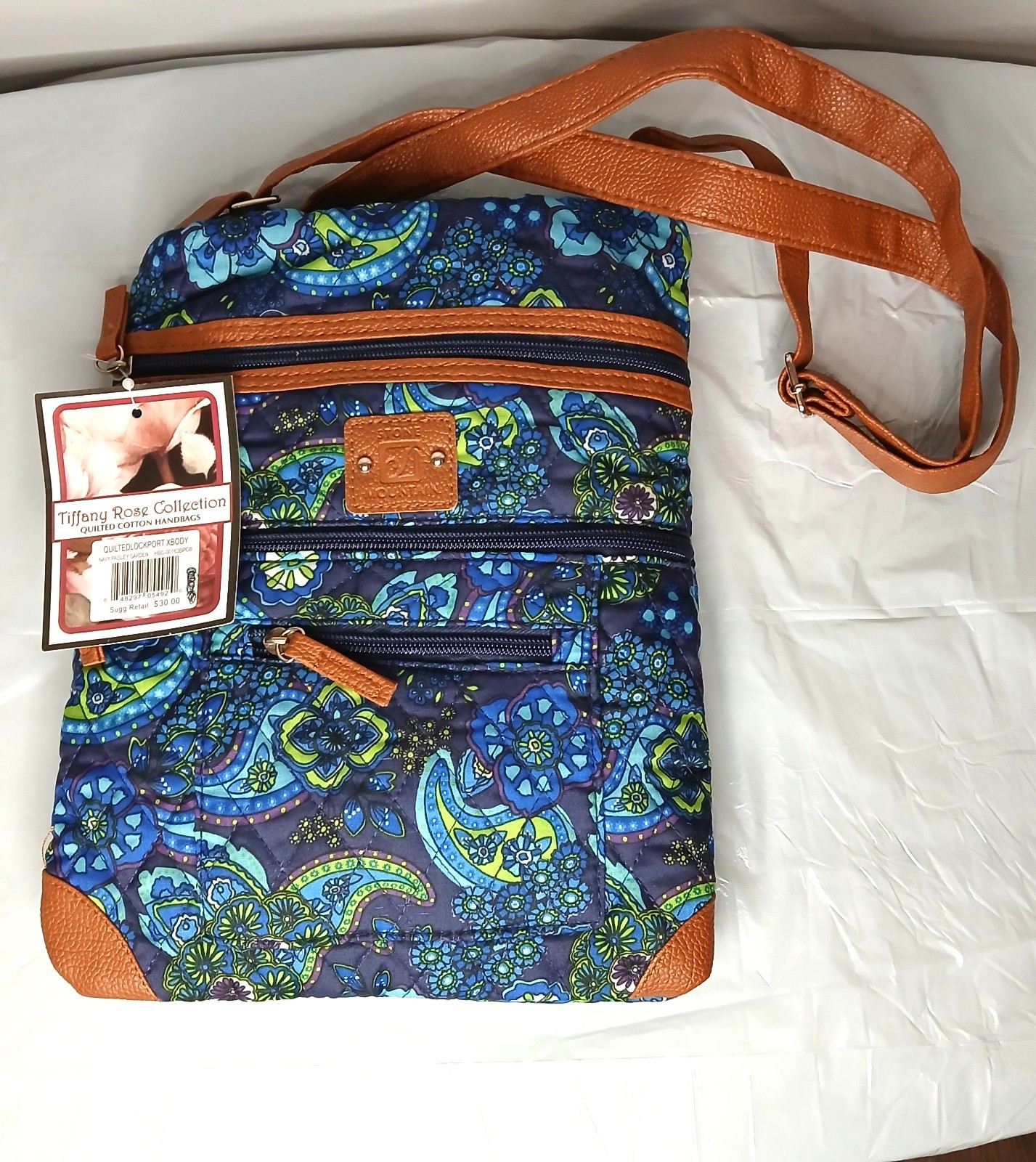 Stone Mountain Lockport Crossbody Purse Quilted Bag Navy Paisley NWT
