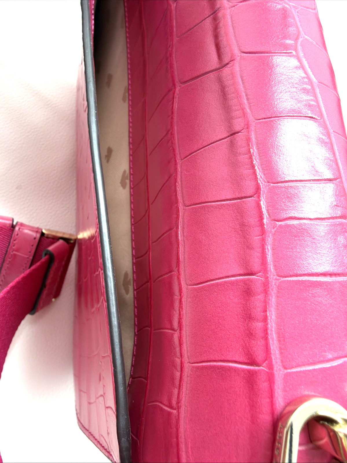 KATE SPADE AUDREY FLAP CROSSBODY Festive Pink Croc Embossed Leather K9375 V095