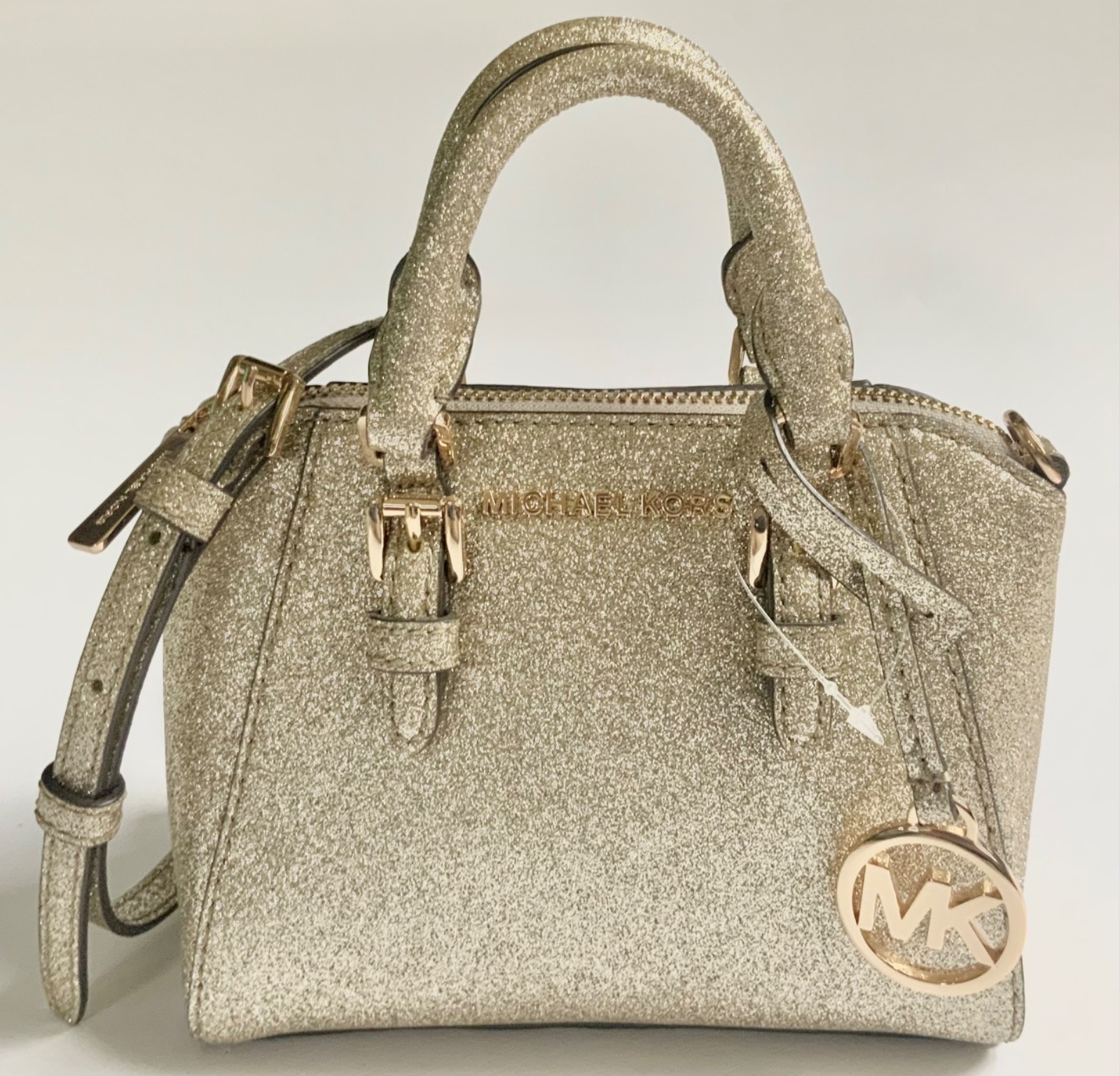 Michael Kors Ciara XS Mini Crossbody Leather Bag Sparkly Pale Gold Glitter NWOT
