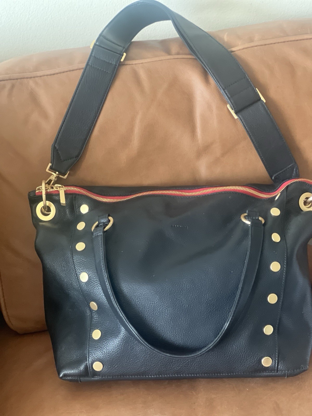 Hammitt Large Black Leather Shoulder/Crossbody Bag 13” x 12” detachable strap