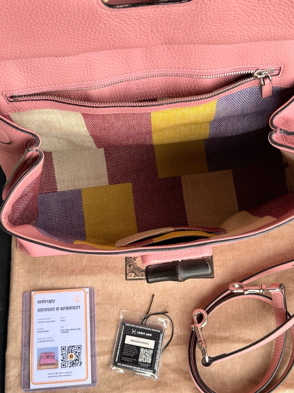 Gucci Bamboo Daily Medium Pink Leather 2 Way Satchel Bag 392013 Authentic