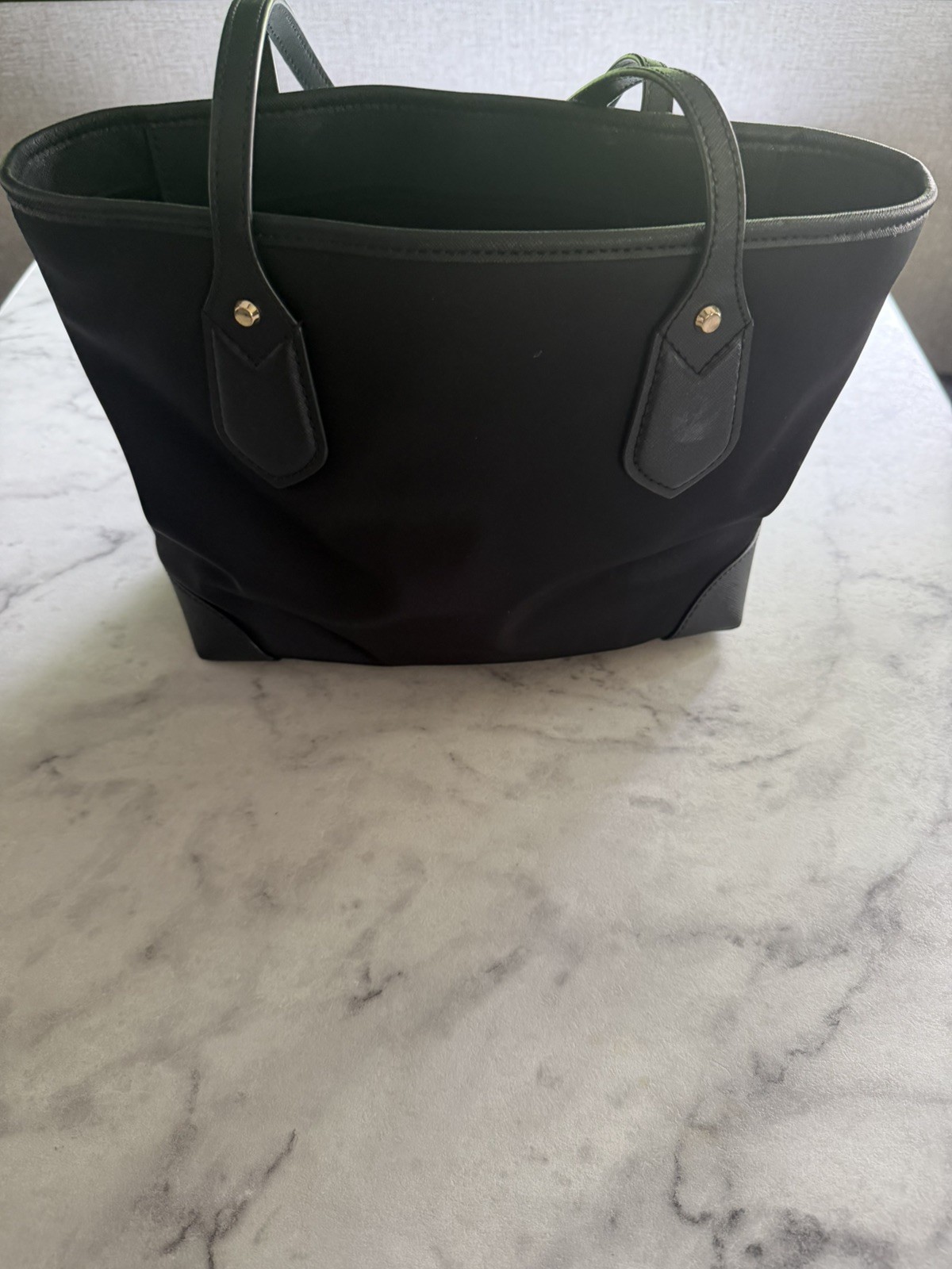 MICHAEL KORS Eva Top Zip Tote Nylon Bag Navy Gold Hardware NEW