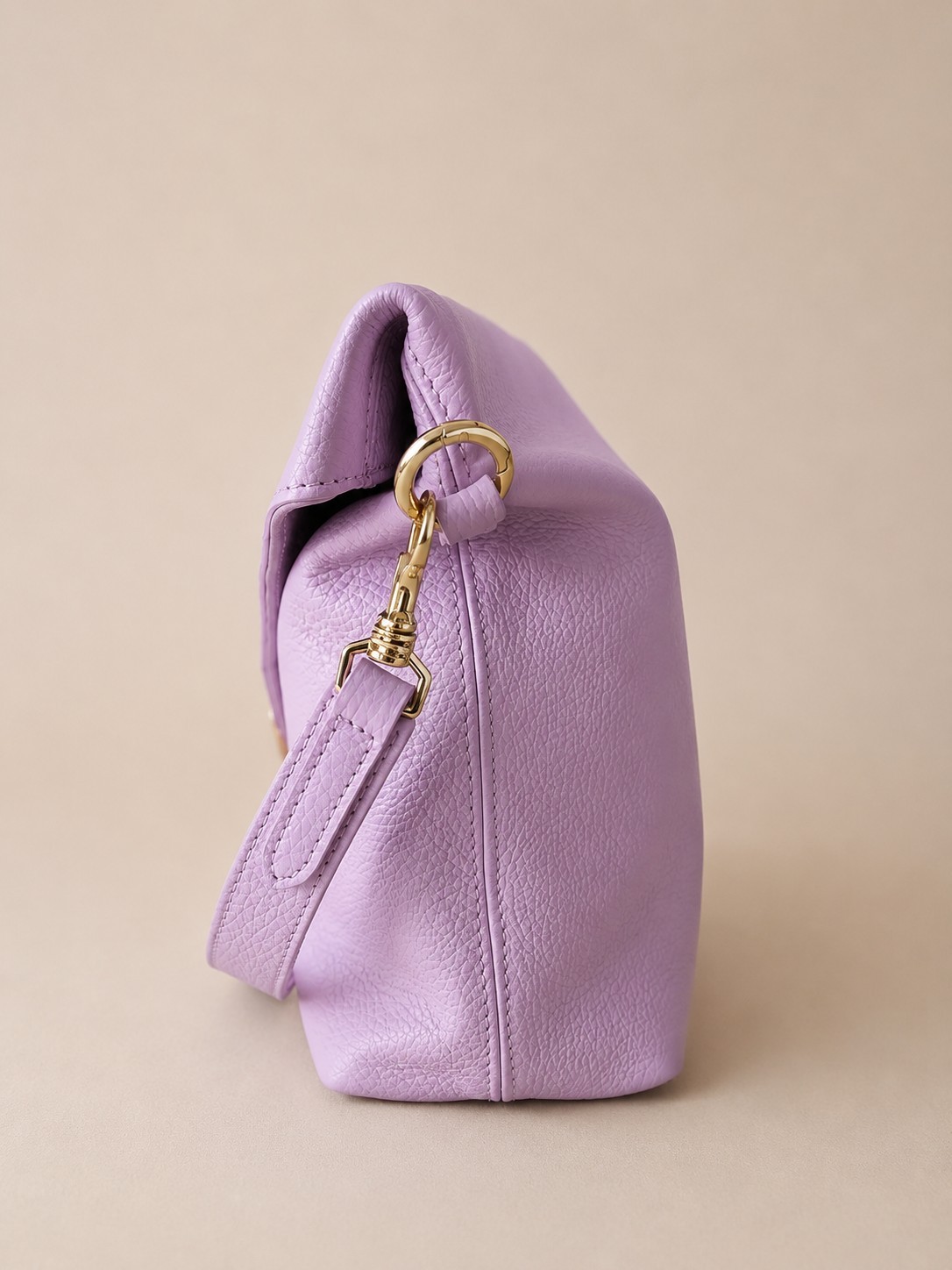Lilac Italian Leather Shoulder Bag, Envelope Crossbody Purse, Pebbled Leather