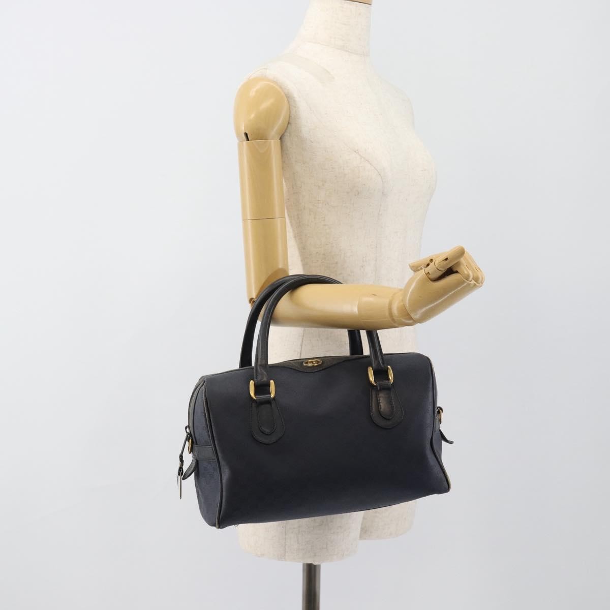 GUCCI Micro GG Supreme Hand Bag PVC Navy Gold Auth 183291