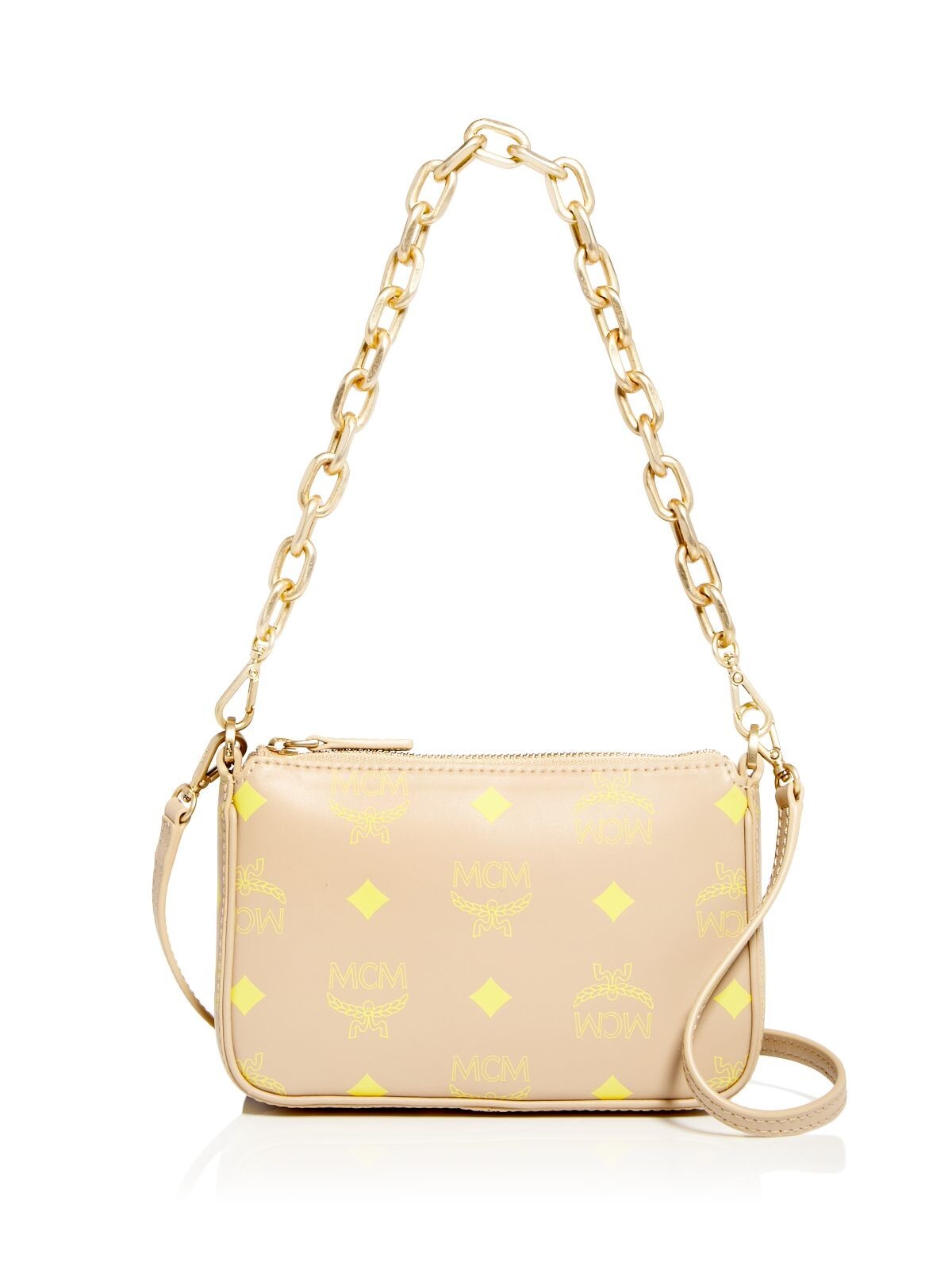 MCM Women’s Beige Logo Polyurethane Removable Chain 18In Single Crossbody
