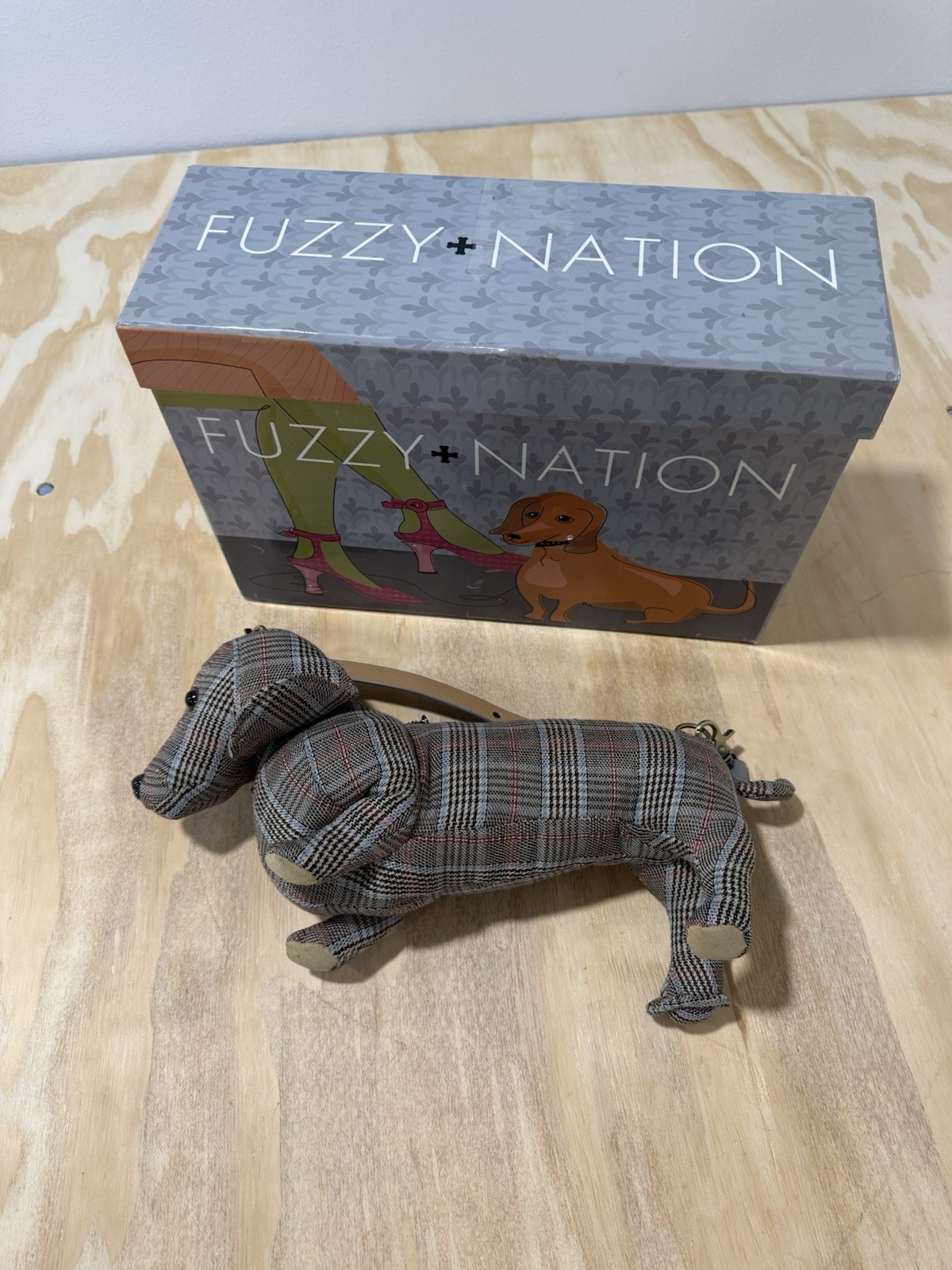 Fuzzy Nation Plaid Dachshund Dog Shaped Handbag Bag Purse