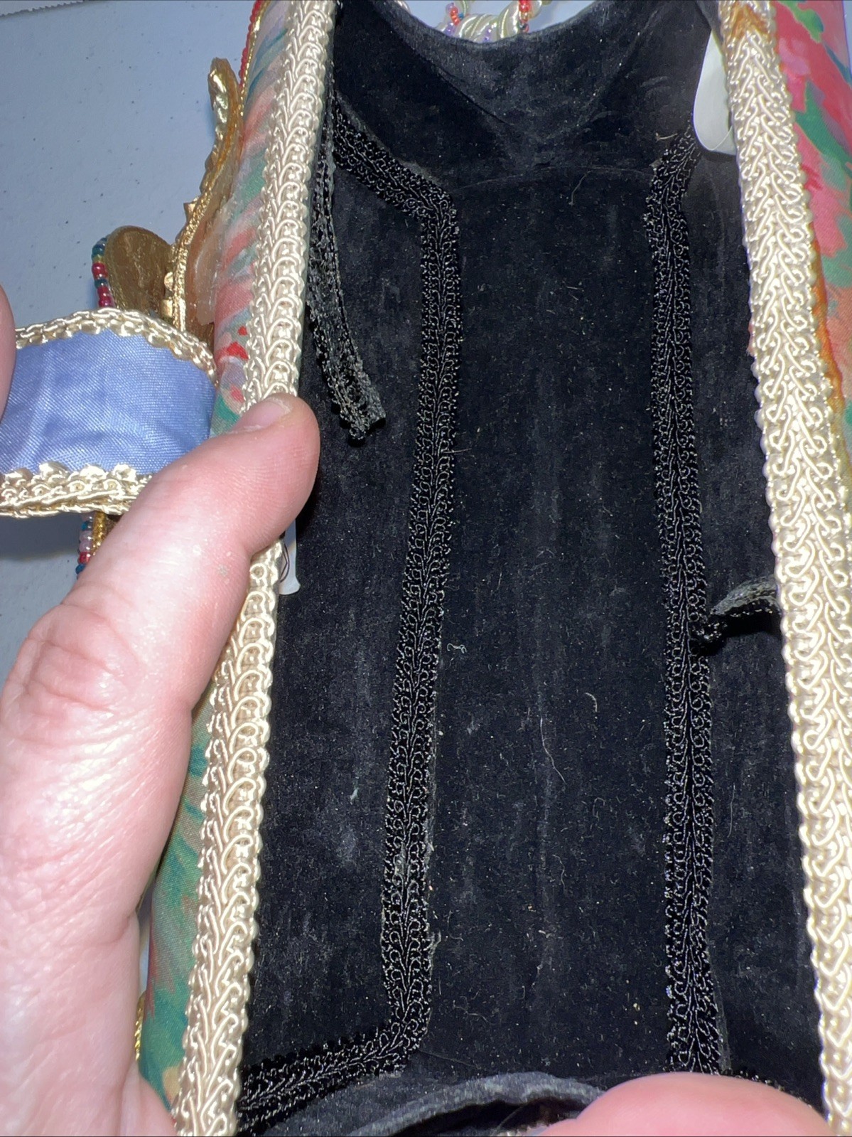 MARY FRANCES Butterfly Satin Silk Beaded Vintage Clutch With Strap