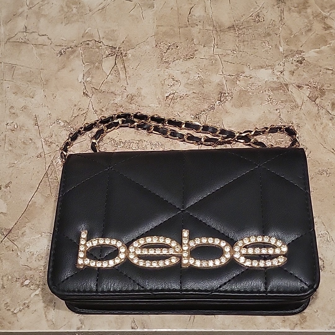 BEBE Women’s Classic Mini Crossbody Bag, Micro Shoulder Purse in Black/Gold