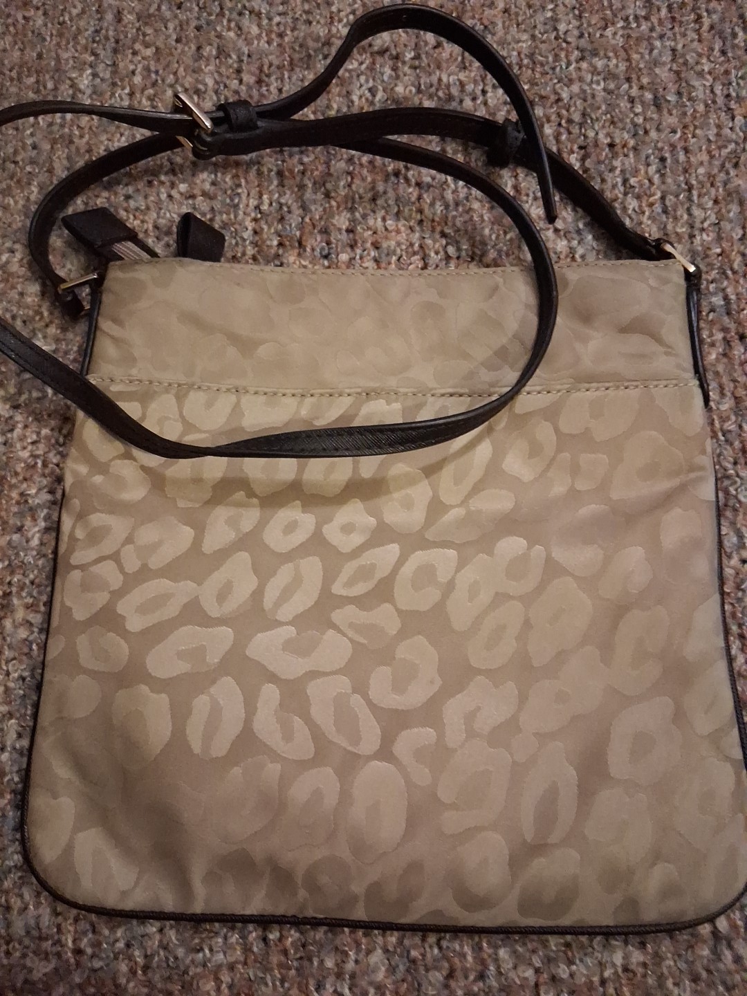 Michael Kors Crossbody Purse Bag Tan Nylon Kelsey Leopard Print Jacquard