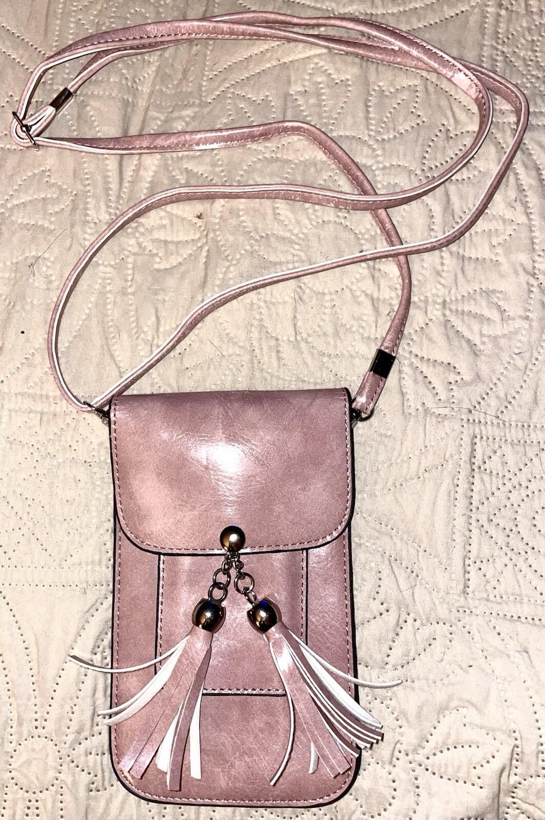 Crossbody Purse Cell Phone Holder Bag with Tassels Approx 6.5 X 4.5 Inch Blush