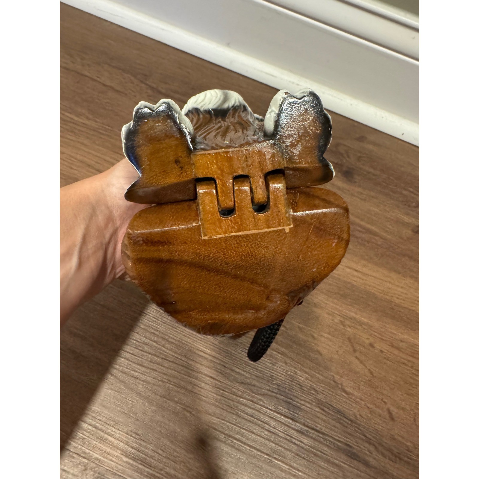 Timmy Woods Vintage 1990s Boxer Dog Hand Carved Wood Crossbody Bag Brown Womens