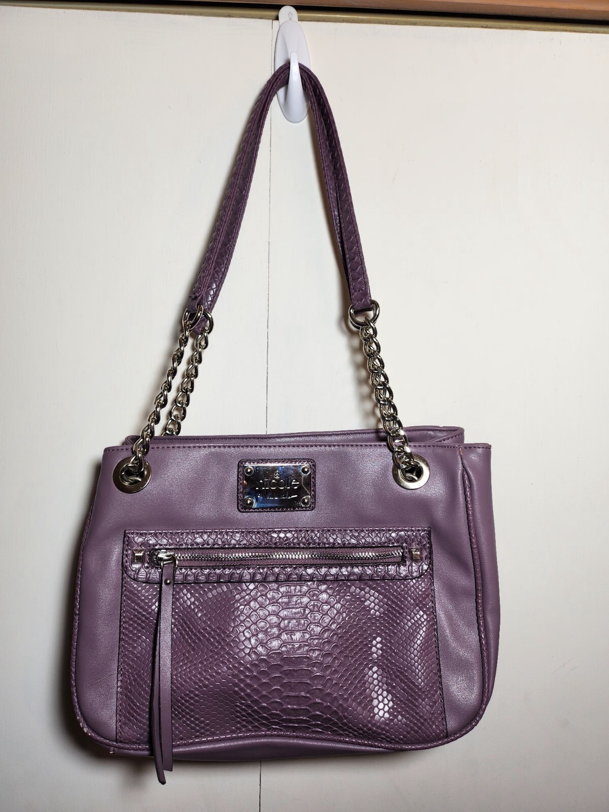 Nicole Miller Handbag Plum- Alligator Print Accent – Slight Wear On Corners