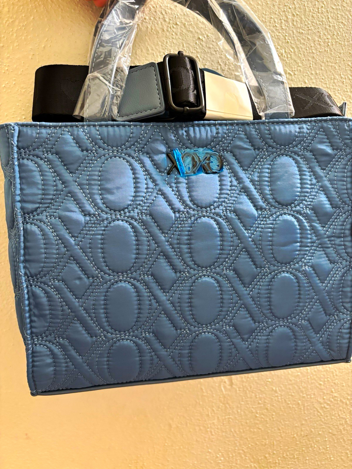 XOXO Blue Quilted Tote Top Handle Zip w/ Detachable Adjustable Strap Pockets